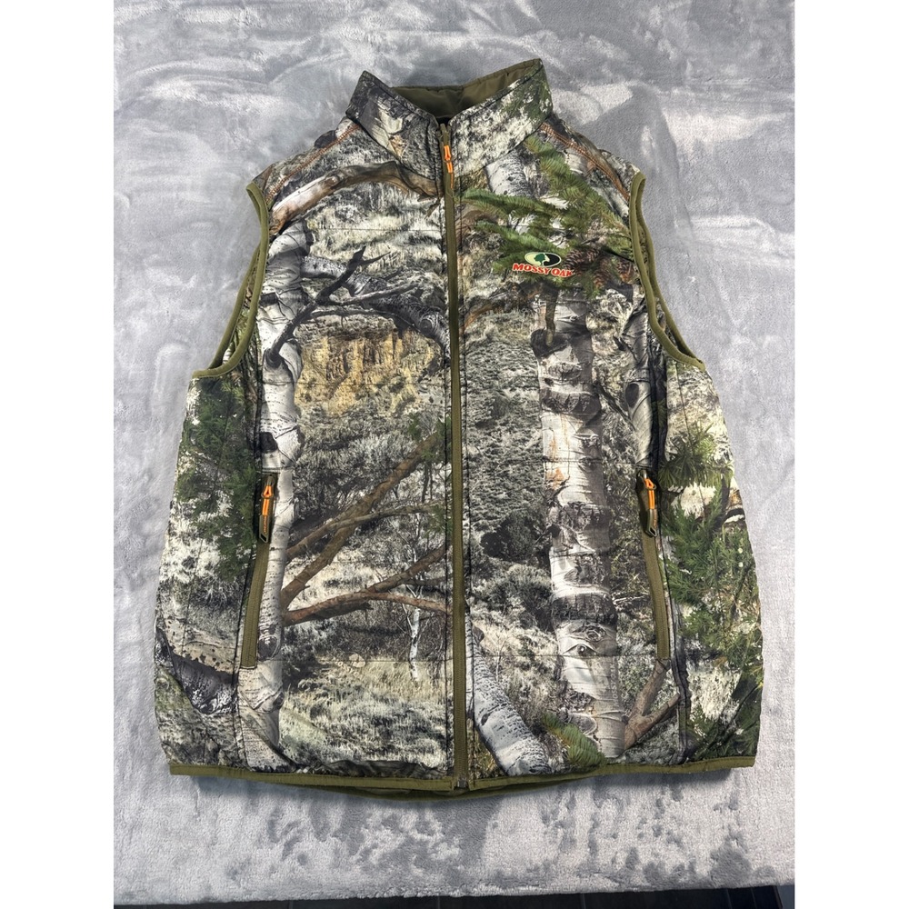 Mossy Oak Mens Camouflage Puffer Vest Mountain Forest Print Full Zip‎